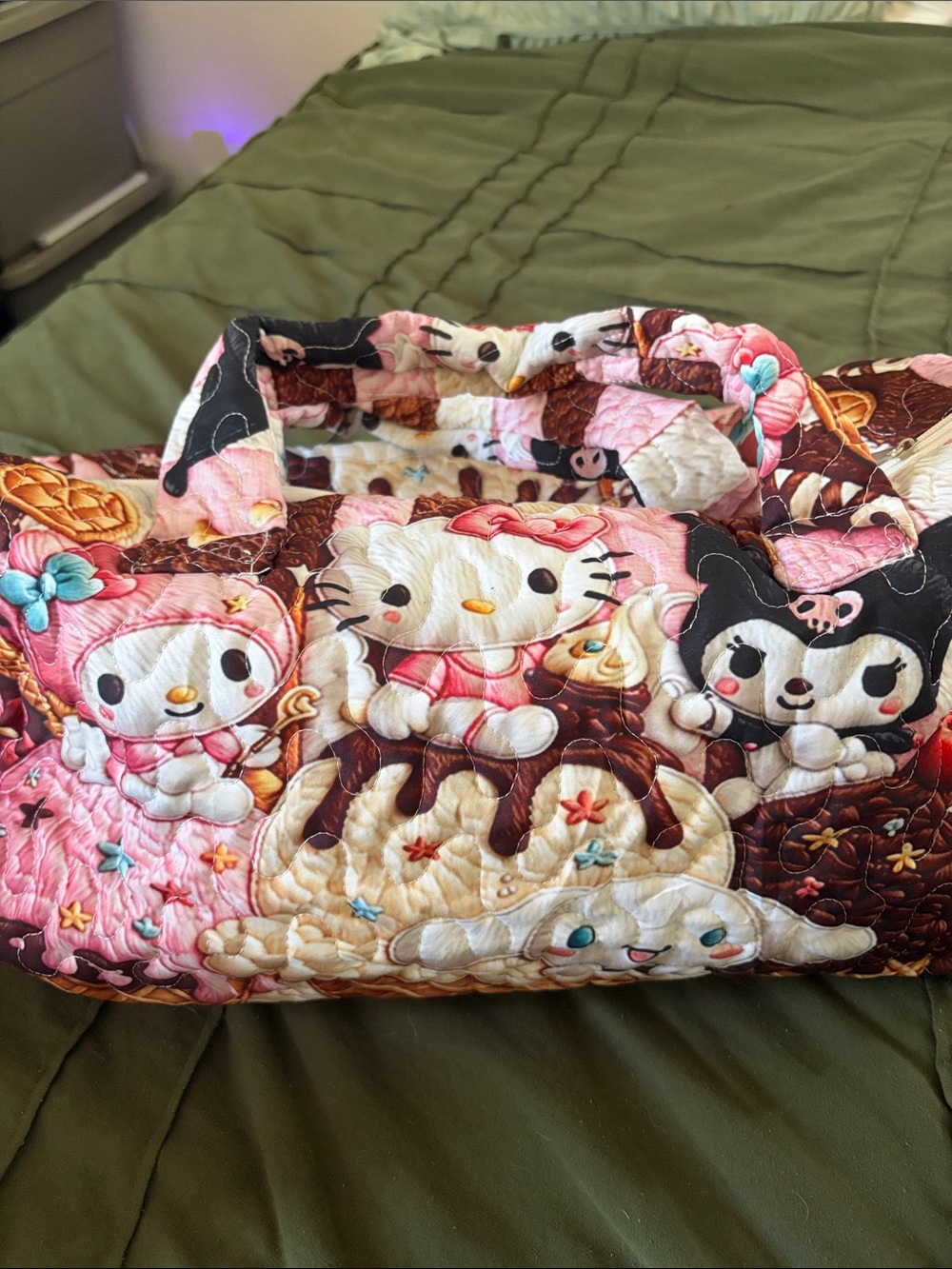 Sanrio Pink Brown Cream Quilted Character Tote New Large 20’15 inches